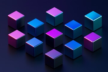Obraz premium Cubes in different arrangement, dark blue and purple gradient color on a dark color background