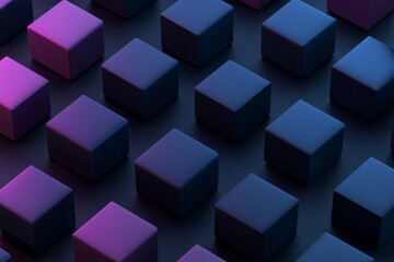 Obraz premium Cubes in different arrangement, dark blue and purple gradient color on a dark color background