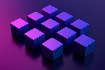 Fototapeta premium Cubes in different arrangement, dark blue and purple gradient color on a dark color background
