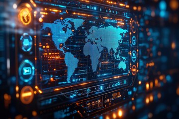 Obraz premium Futuristic Interface with World Map Display and Digital Controls