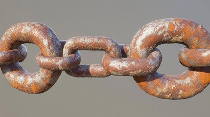 Fototapeta premium A tight shot of a weathered metal chain against a backdrop of gray sky