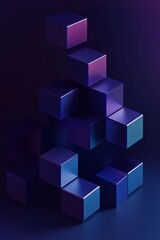 Fototapeta premium Cubes in different arrangement, dark blue and purple gradient color on a dark color background