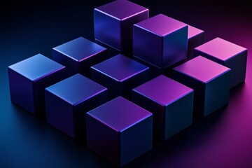 Obraz premium Cubes in different arrangement, dark blue and purple gradient color on a dark color background