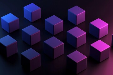 Obraz premium Cubes in different arrangement, dark blue and purple gradient color on a dark color background