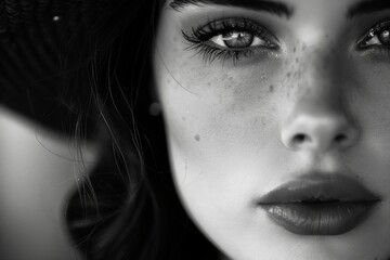 Fototapeta premium Portrait of beautiful personage in cinematic film black white style generative AI