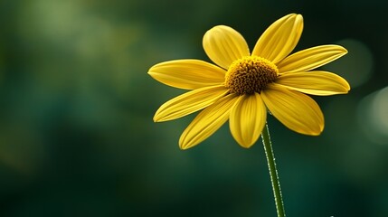 Obraz premium A tight shot of a yellow flower with a blurred background in the distance, and a softly blurred foreground
