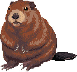 Beaver pixel art. 8 bit wildlife forest animal. Old school vintage retro video game graphics. Vector illustration. © ad_stock