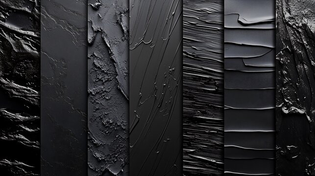 Flat lay backgrounds featuring popular black art patterns, presented on a textured surface. This collection includes patterned backgrounds such as swirls, splatters, and geometric shapes. 