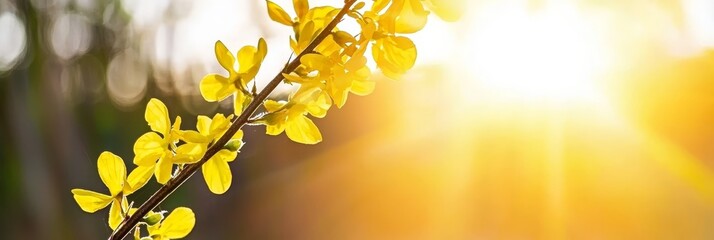 Obraz premium A yellow flower, in sharp focus, against a backdrop of sun-filtered trees The background softly blurs