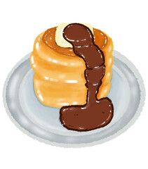 Chocolate Pancakes. Pancake Illustration. Bakery Breakfast Illustration. Snack Cartoon. Abstract Dessert Composition.