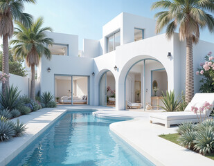 Fototapeta premium Luxury white villa architecture design background