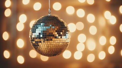 Obraz premium Glittering disco ball reflecting light across a dance floor, capturing the high-energy vibe of a New Year’s Eve party 