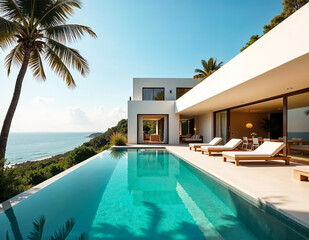 Fototapeta premium Luxury villa architecture with a pool design background
