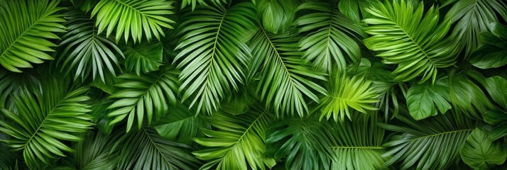 Photo of tropical leaf mural hanging downwards; lush green palette 
