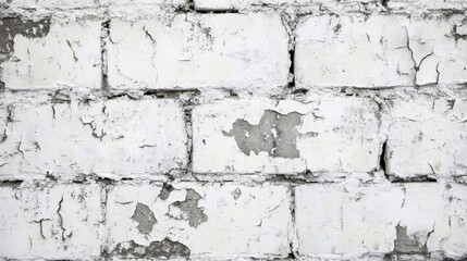 Obraz premium A close-up of a brick wall with white paint peeling from its sides
