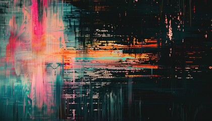 Fototapeta premium Abstract digital painting with glitch effect in neon colors