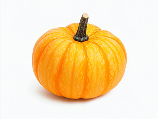 Obraz premium vibrant orange pumpkin with textured surface and sturdy stem on white background, perfect for autumn decorations and seasonal festivities. Its bright color adds cheerful touch to any setting