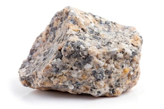 Raw specimen of granite igneous rock isolated on white background