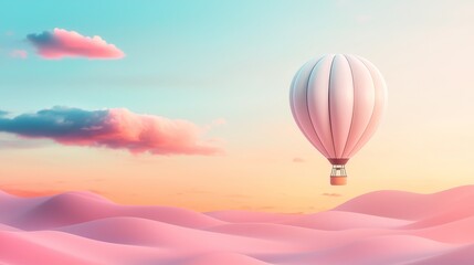 Fototapeta premium Minimalist Hot Air Balloon Gliding Above Soft Terrain