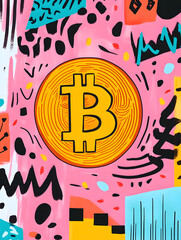 Fototapeta premium dollar production, coins, stock graphs, and Bitcoin in various creative graphic styles