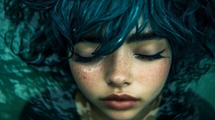 Fototapeta premium blue speckled hair freckles, facial freckles