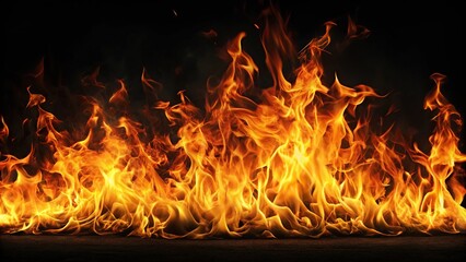 Realistic fire flames casting light on black background powerful and radiant Panoramic