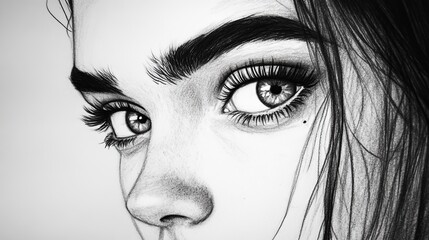 Fototapeta premium A black-and-white drawing of a woman's tearful face with long lashes