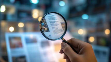 Magnifying glass reveals detailed text, enhancing research focus. Explore document analysis, improve information clarity, and boost comprehension skills online.