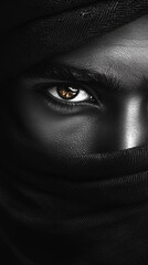 Naklejka premium Mysterious Brown Eye Under Dark Veil