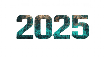 Cyberpunk "2025" Numerals, Futuristic Neon Style for the New Year, PNG File, Transparent Background