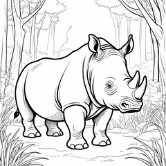 Rhinoceros in the Forest - Coloring Page