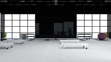 Modern Gym or Fitness environment with blank wall for sport logo 