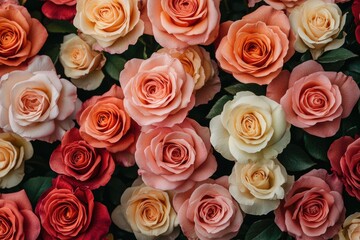 Colorful roses forming a beautiful floral background