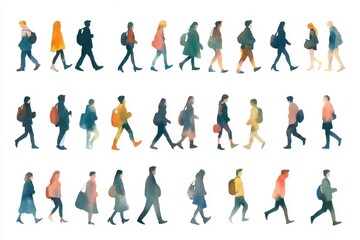Dynamic Watercolor Pictograms of People in Action Set on White Background