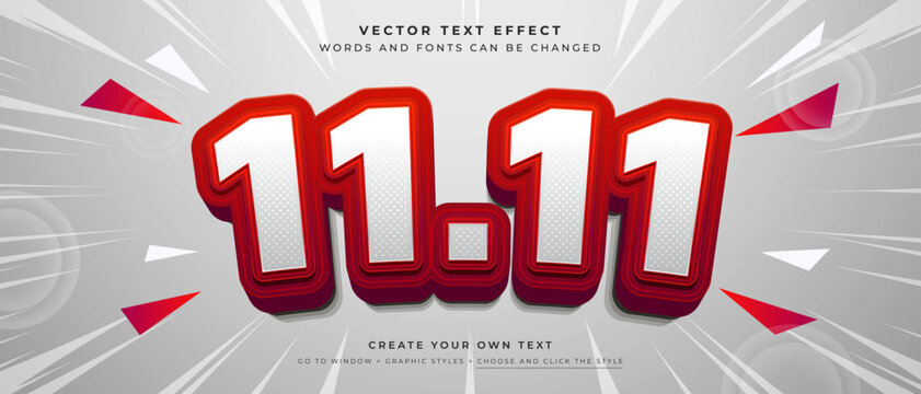 3D white and red text effect on abstract background, November sale 11.11 vector graphic style