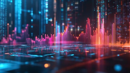 A digital visualization of data trends with vibrant colors and futuristic elements.