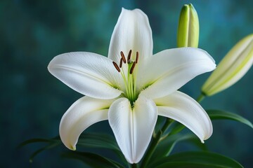 Obraz premium White lily flower blooming in a garden close up