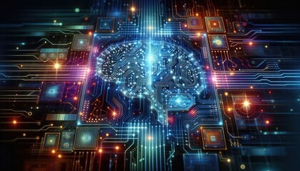 Fototapeta premium High-Resolution Digital Illustration of Machine Learning with Abstract Neural Networks, Interconnected Circuits, and Algorithmic Data Paths in a Futuristic Style