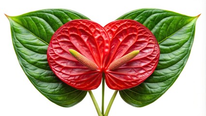 Obraz premium Red anthurium flower and leaves on white background