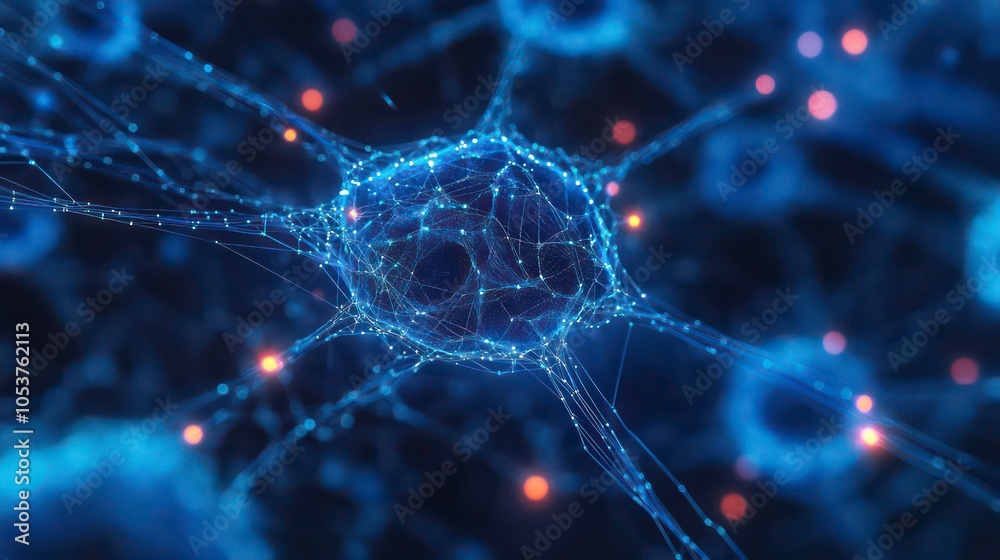 Aufkleber A close-up visualization of a neuron, highlighting its intricate structure and connections.