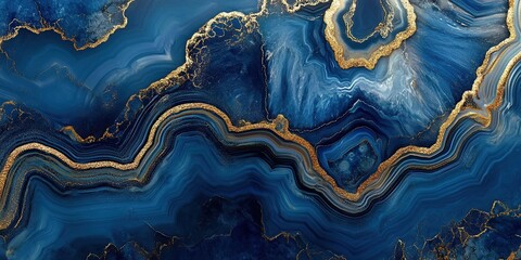 Abstract blue agate, with gold accents