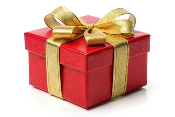 Fototapeta premium Red christmas gift box with a golden ribbon isolated on white background