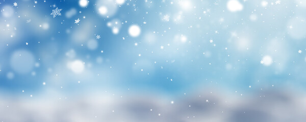 Fototapeta premium snowing and snowflake Serenade background illustration Snowfall Serenade - Delicate Snowflakes Dancing on Blurred Winter Background
