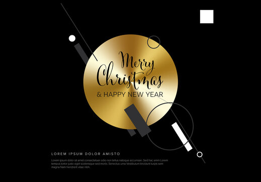 Modern Christmas dar card with minimalistic golden elements decorations