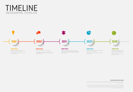 Multipurpose timeline infographic template with five milestones on straight path