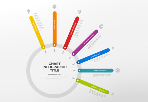 Thick line rainbow Infogrpahic timeline template with icons on the big circle