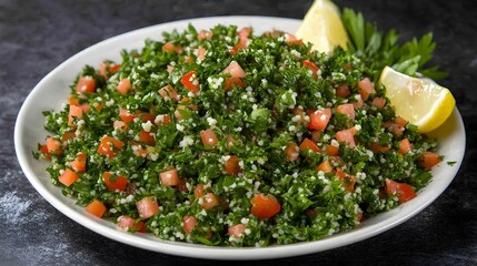 Tabbouleh Salad with Fresh Parsley and Lemon.