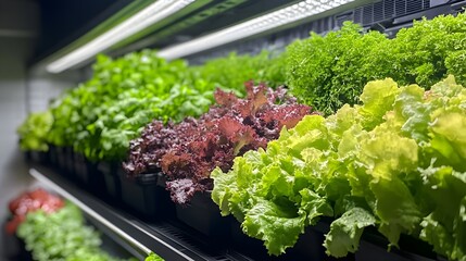 Lush Hydroponic Greens Thriving in Sustainable Indoor Greenhouse Environment