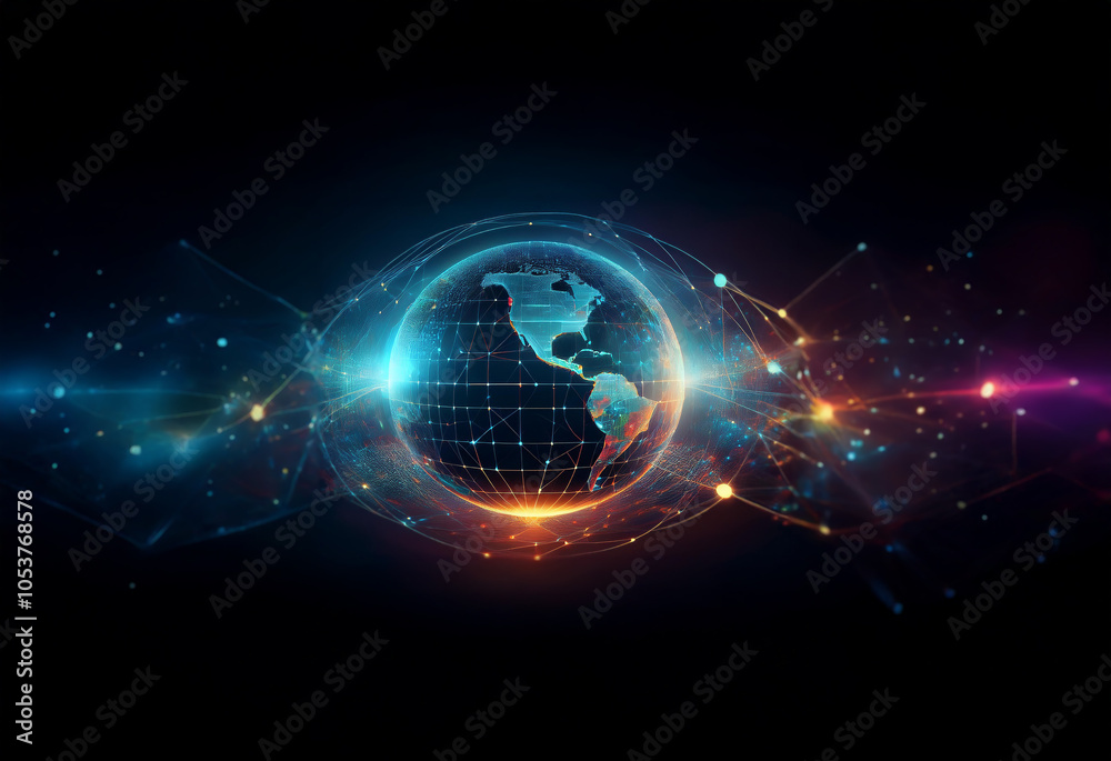 Fototapete a glowing globe with a grid pattern and a futuristic design, with an abstract background of swirling