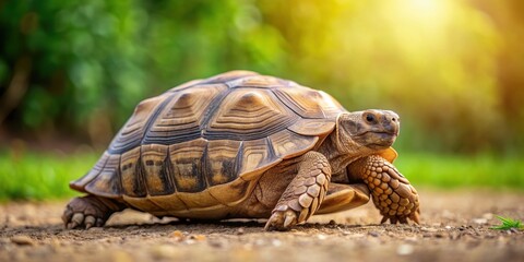 Obraz premium Slow tortoise with a shell, a reptile in natural habitat, tortoise, slow, reptile, shell, animal, wildlife, nature
